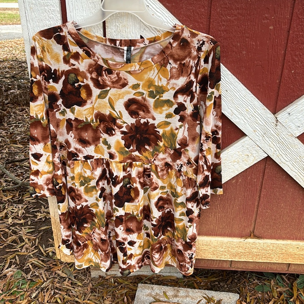 Glitzy Girlz Floral Baby Doll Blouse 3/4 Sleeves Polyester Spandex Blend X-Large